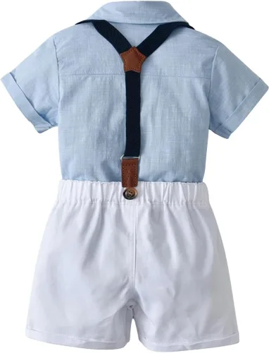Vista 2 de Conjunto de ropa de caballero para bebé, camisa infantil+pantalones cortos+pajarita+tirantes