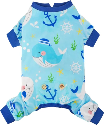 Vista 16 de KYEESE - Pijama de terciopelo para perros, con patrón de patos amarillos, ropa elástica y suave para cachorros y perros pequeños, mameluco cómodo