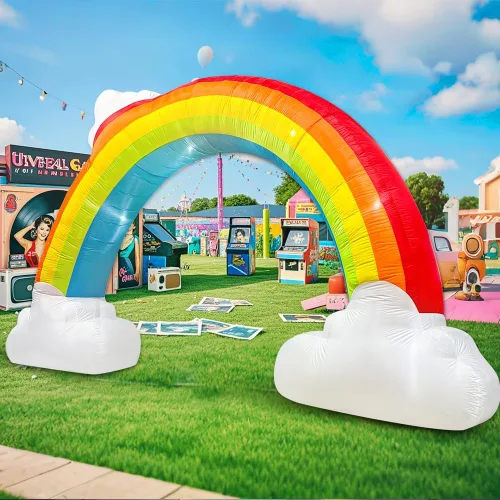 Vista 11 de Decoración de fiesta de los años 80 y 90, arco de auriculares inflables de 3 metros, decoraciones de fiesta, luces LED inflables para soplar