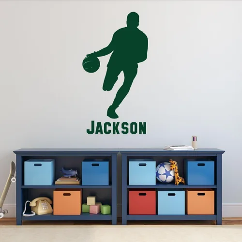 Vista 4 de Basketball Player Vinyl Wall Decal With Custom Personalized Name Boys Room Decoration
