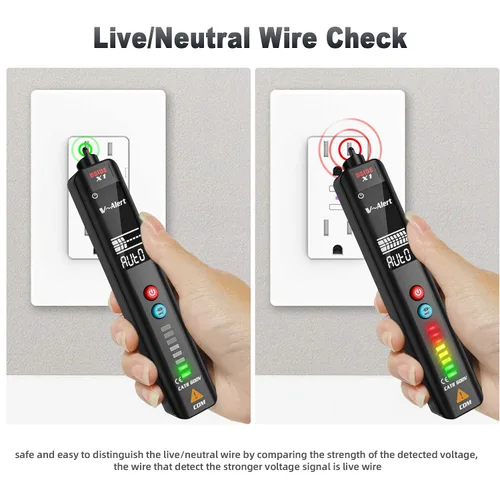 Vista 6 de BSIDE EBTN - Detector de voltaje LCD, pantalla de 3 líneas, sin contacto, probador de voltaje de CA, sensibilidad ajustable, rango dual de Negro