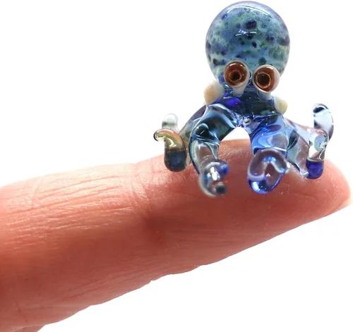 Vista 21 de Pulpo diminutas micro figuras sopladas a mano de vidrio de color arte animales coleccionables regalo decoración del hogar (negro)