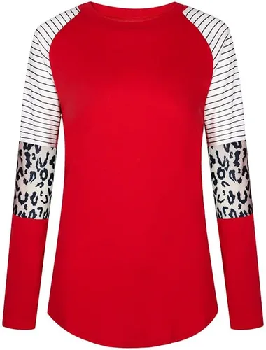Vista 3 de Camiseta de manga larga con cuello redondo y estampado de leopardo para mujer