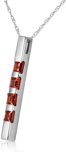 Vista 3 de Galaxy Gold GG Collar de barra vertical de oro blanco macizo de 14 quilates con corte de princesa 0,35 ct granates naturales 1746W