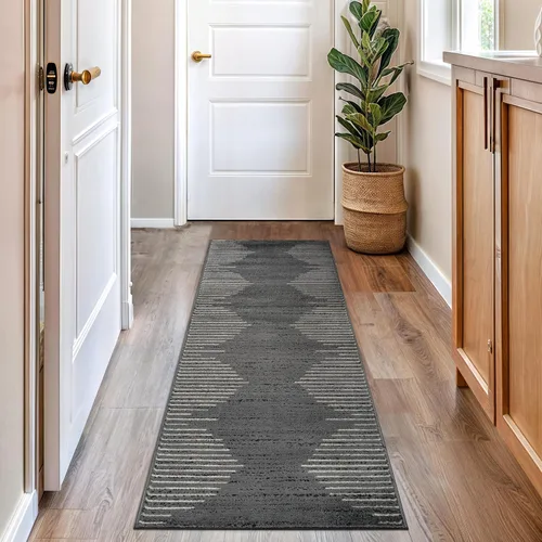 Vista 38 de Rugshop Alfombra bohemia a rayas resistente a las manchas, color beige, 2 x 7 pies
