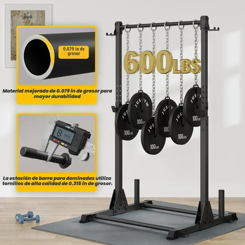Vista 3 de Jusgym Pull Up Station, Strength Training Workout Pull Up Bar Free Standing for Home Gym, Adjustable Heavy Duty Pullup Bar Station Outdoor/Indoor