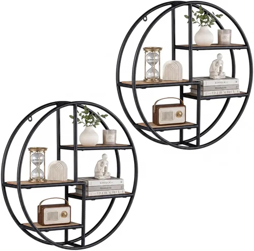 Vista 12 de Tangkula Estante hexagonal de pared, estantería geométrica de 3 niveles con 4 ganchos en forma de S y marco de metal resistente, estante