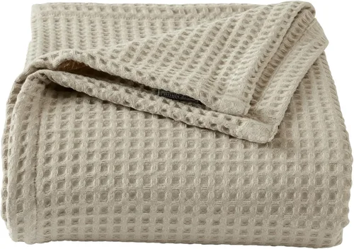 Vista 12 de Manta de cama 100% algodón con tejido waffle Suave, transpirable y ligera para todas las estaciones Perfecta para superponer Colección Brielle