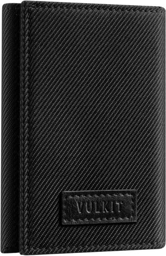 Vista 13 de VULKIT Cartera de cuero minimalista con bloqueo Rfid triple billetera delgada para tarjetas de crédito con 3 ventanas de identificación y bolsillo
