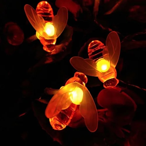 Vista 4 de Guirnalda de luces solares de abeja, 100 luces LED de abeja alimentadas por energía solar, luces de hadas de abeja para el hogar, jardines, parque