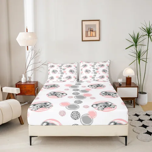 Vista 3 de Erosebridal Juego de sábanas lindas de koala para niños, sábana bajera ajustable kawaii koalas tamaño individual con puntos grises y rosados, funda