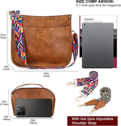 Vista 2 de HKCLUF Bolso cruzado para mujer, 2 piezasjuego de cartera de cuero con 2 correas ajustables para guitarra