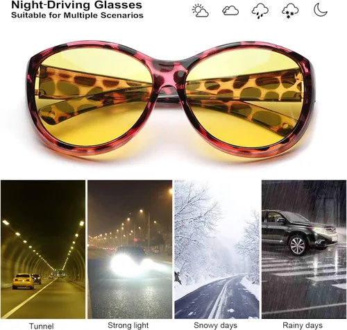 Vista 6 de SIPHEW - Gafas de visión nocturna para conducir, unisex, marco redondo, gafas polarizadas para noche