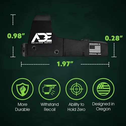 Vista 8 de Ade Advanced Optics RD3-006B - Mira de punto verde para pistola con base Pictinny extraíble