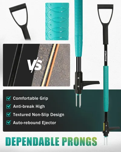 Vista 3 de Breeze Touch Herramienta extractora de malezas con mango ergonómico en D, herramienta de extracción de malezas de pie de 39 pulgadas con mango