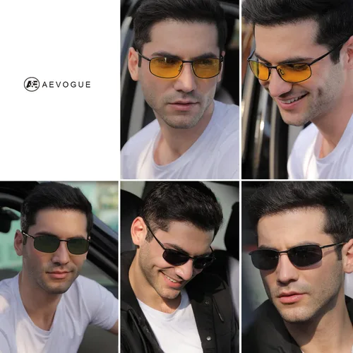 Vista 2 de AEVOGUE anteojos de sol polarizados para hombres, marco metálico rectangular, anteojos retro AE0535.