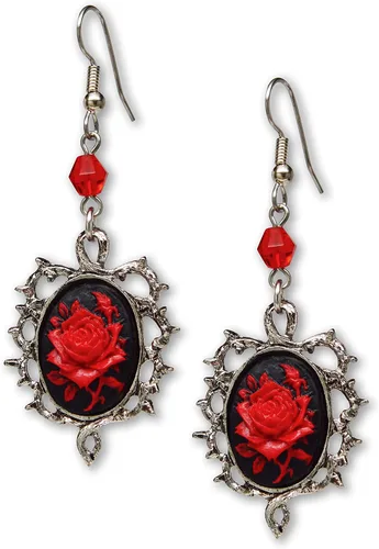 Vista 2 de Juego de gargantilla y pendientes colgantes de terciopelo negro con rosa roja gótica, Metal