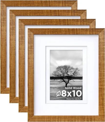 Vista 49 de Egofine - Juego de 4 portarretratos A4 de madera maciza y cubierta de plexiglás de 4 x 6/6 x 8 pulgadas con paspartú o A4 sin paspartú, para mesa