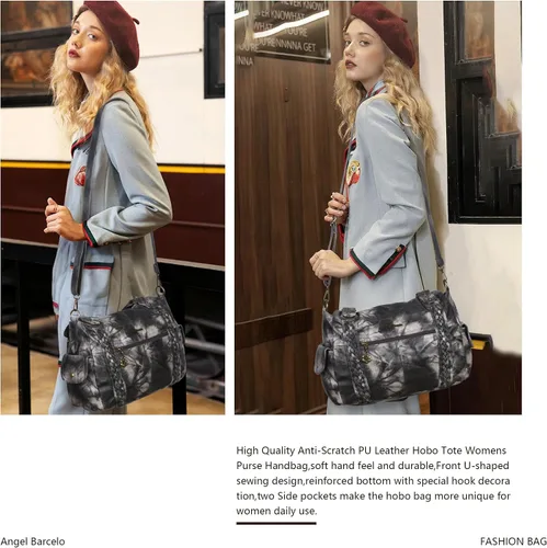Vista 6 de Angel Barcelo - Bolsa de hombro amplia para mujer, diseño Hobo, cuero lavado