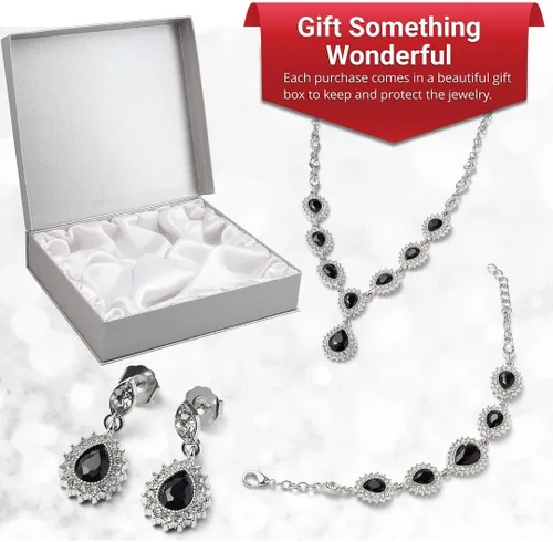Vista 6 de Shop LC Costume Jewelry Set for Women Teardrop Necklace Bracelet Earrings Crystal Bridal Wedding Jewelry Sets for Brides Bridal Necklace 20" &