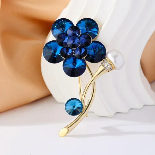 Vista 6 de Broche de perlas florales con diamantes de imitación, broche de cristal, ramo de hojas, broche de moda, accesorios de vestir de cumpleaños
