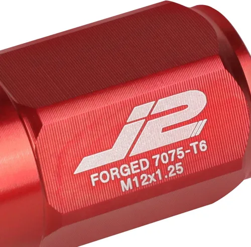 Vista 3 de J2 Engineering - Juego de 20 tuercas de aluminio con extremo cerrado M12 x 1.25 con adaptador de enchufe, rojo, asiento cónico, LN-T7-007-125-RD