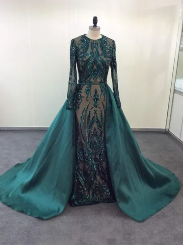 Vista 4 de Kumeng VerdeBorgoñaAzul Marino Lentejuelas Satén Sirena Prom Vestido de Fiesta de Noche Vestido de Celebridad Desmontable Tren