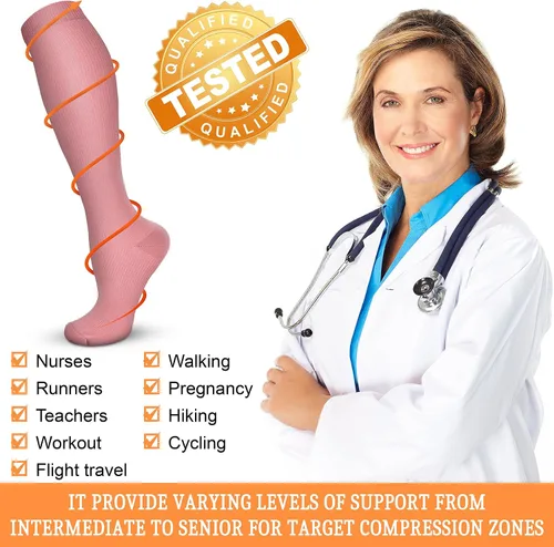 Vista 5 de QUXIANG Calcetines de compresión para mujeres y hombres de 15 a 20 mmHg, ideales para médicos, enfermería, correr, atletismo, venas varicosas, viajes
