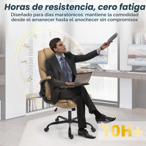 Vista 6 de Silla de oficina – Silla ejecutiva de cuero de escritorio de oficina con respaldo alto con función de balanceo – Ergonómica, transpirable, cómoda