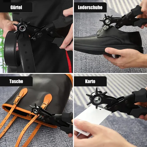 Vista 7 de Diyife® Perforadora de cuero, perforadora para cinturón resistente, kit de alicates giratorios con aguja de molienda extra, placas de perforación