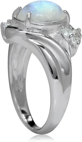 Vista 3 de Silvershake Anillo de plata de ley 925 con piedra de luna natural y topacio blanco