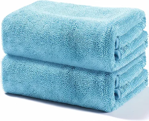 Vista 36 de JOYMOOP Paños de limpieza de microfibra, paquete de 18, 10 x 10 pulgadas, color azul, reutilizables, sin pelusas, súper absorbentes, para limpieza