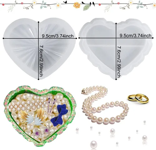 Vista 6 de Caja a rayas de corazón, moldes de resina, almacenamiento de joyas, molde de silicona para molde, molde de fundición de epoxi con tapa