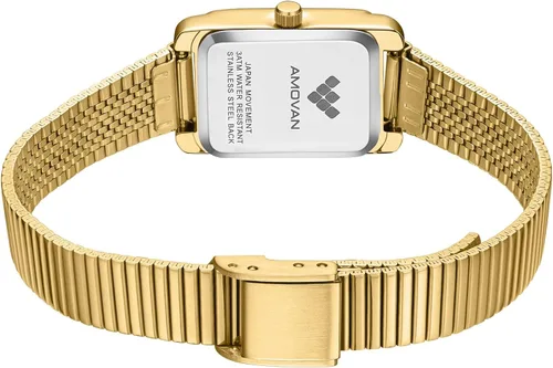 Vista 3 de Relojes dorados para mujer, pulsera pequeña, delicada caja rectangular, reloj de pulsera vintage, reloj de pulsera de cuarzo para mujer, para el día