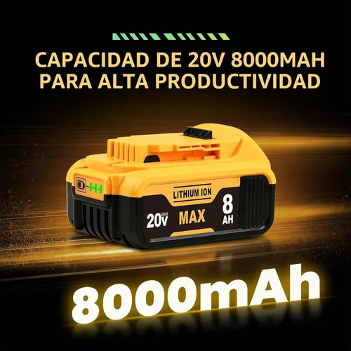Vista 2 de 8.0Ah Compatible con la batería DeWalt 20V Max DCB200 DCB201 DCB180 DCB203 DCB204 DCB206 para herramientas eléctricas sin cable con indicador LED