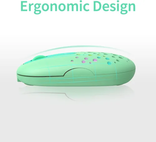 Vista 7 de PryRose Mouse inalámbrico LED, mouse retroiluminado que cambia de color con carcasa de panal de abeja, 2.4 G, inalámbrico, recargable, ratones