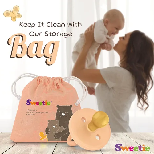 Vista 5 de SWEETIE Chupete de goma rosa claro de goma natural redondeado (0-6 meses, rosa claro)