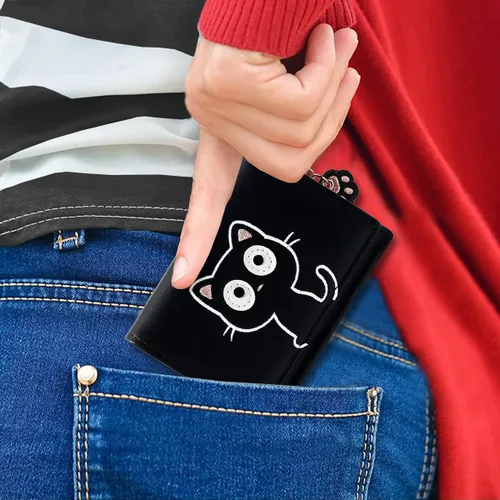 Vista 5 de Sunwel Fashion Lindo portatarjetas con diseño de gato pequeño - Estuche para tarjetas con cremallera de acordeón, bolsillos para efectivo, monedero