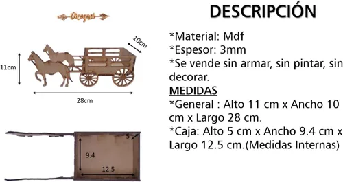 Vista 3 de Centro De Mesa Carreta Caballos Mdf Sin Armar