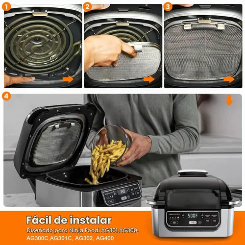 Vista 5 de Protector de salpicaduras de acero inoxidable para Ninja Foodi AG301, accesorios para freidora de aire, piezas de repuesto, pantalla de salpicaduras