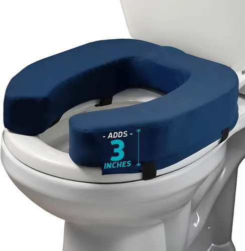 Vista 9 de Lunderg Elevador acolchado para asiento de inodoro para personas mayores, añade 3 pulgadas. Ajuste universal. Cojín de asiento de inodoro elevado