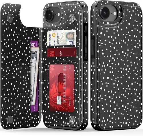 Vista 265 de LETO para iPhone 15 Pro Funda tipo cartera - Tapa tipo folio con patada - Diseños de moda - Tarjetero - Funda protectora para mujeres y niñas - 6.1