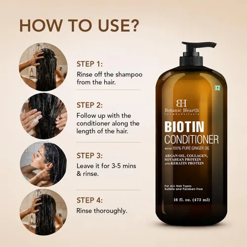 Vista 3 de Botanic Hearth Acondicionador de biotina con aceite de jengibre y queratina, para el crecimiento del cabello, con extracto de cúrcuma, aceite
