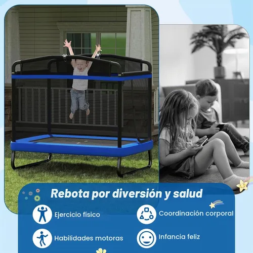 Vista 8 de GYMAX Cama Elástica para Niños, de 70” para Niños Pequeños con Columpio Desmontable, Barra Horizontal y Red de Protección Completa, Cama Elástica