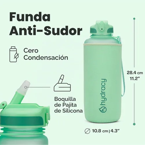 Vista 2 de Hydracy - Botella de agua grande de 2L, a prueba de roturas, de plástico Tritan sin BPA, a prueba de fugas, sin condensación, con correa de Verde