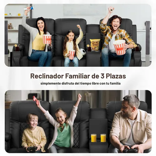 Vista 6 de YONISEE - Juego de sofá reclinable moderno - Sofá de 3 asientos y 1 silla reclinable giratoria con calor y masaje para sala de estar (3+1)