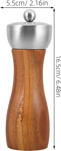 Vista 2 de Manual Wooden Pepper and Salt Grinder 6-inch Stainless Steel Head Ceramic Core Hand Crank Mill for Kitchen Cooking and Table Use