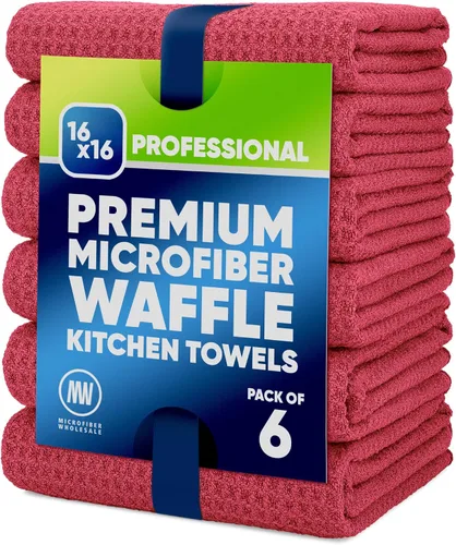 Vista 7 de Toallas de cocina de microfibra con tejido gofre, absorbentes, sin pelusas, gruesas, reutilizables, comerciales, suaves, para manos, té, vidrio Gris