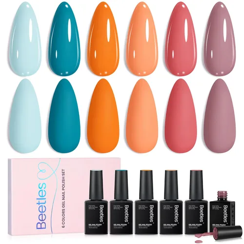 Vista 25 de Beetles - Juego de esmaltes de gel azul, Ocean Range, juego de 6 colores de esmalte de uñas de gel azul A - Azul Ocean Range