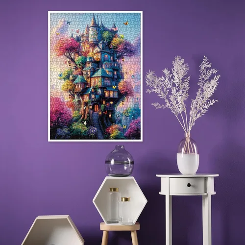 Vista 6 de Rompecabezas de 1000 piezas de casa del árbol de mariposa para adultos, rompecabezas de fantasía, colorido árbol de casa de plantas